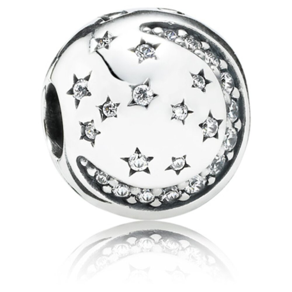 PANDORA Sterling Silver Twinkling Night Moon & Stars Clip | RARE | VINTAGE